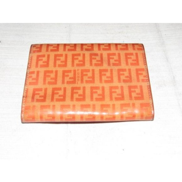 Fendi Small F Logo Orange Taupe Patent Wallet - Picture 2 of 12